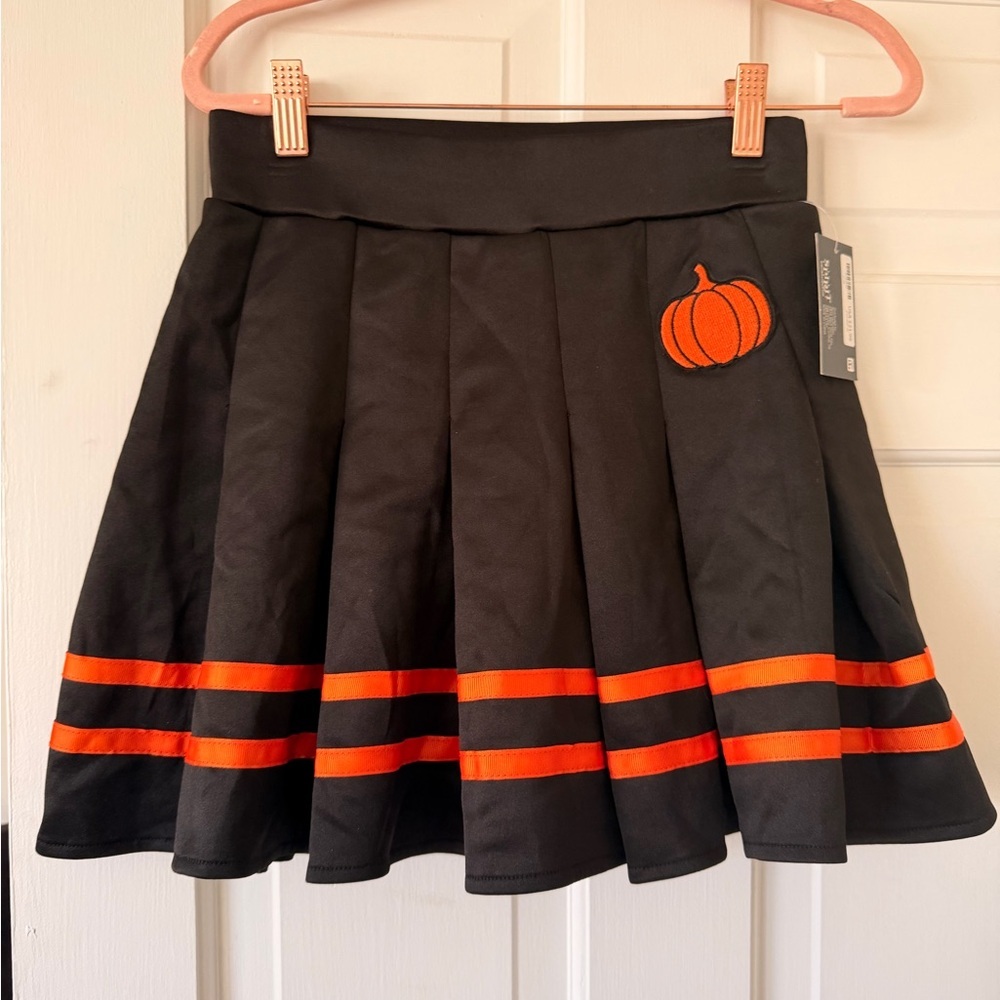 Spirit Black Skater Skirt with Orange Stripes and Pumpkin
